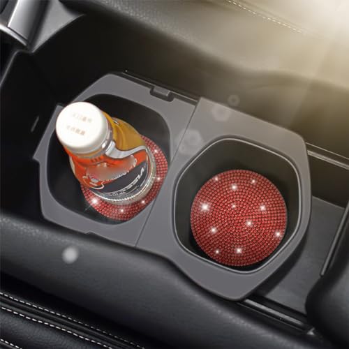 Image of Osilly Bling Car Cup Holder Coaster, 2 Pack Crystal Rhinestone Anti-Slip Insert Coasters, Universal 2.75 Inch Fashion Automotive Cup Mat, Car Interior Accessories Decor Gifts for Women (Red)