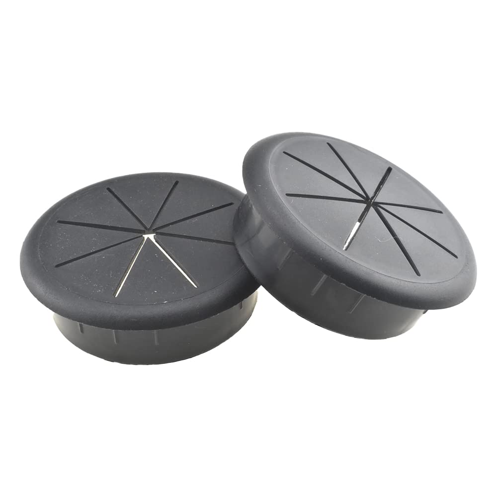 HAHIYO 2Pcs 2.4Inch/60mm Black ABS Plastic Eight-petaled Desk Grommet Wire Grommet Cable Management Cord Hole Cover Desk Wire Hole Insert Wire