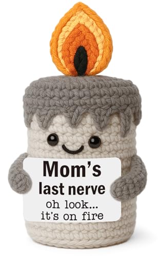 YUEYUQIU Funny Christmas Mom Gifts from Daughter Son - Christmas Stocking Stuffers for Moms, Mothers Day Birthday Christmas Presents for Mother New Moms - Handmade Crochet Mom's Last Nerve Candle