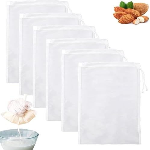 Pack of 6 Nut Milk Bags, 20 x 30 cm Straining Cloth Reusable, Nylon Cheesecloth, Organic Washable Filter Bags with Drawstring, Nut Milk Bag for Cheese, Fruit Juice, Coffee, Vegetable Juice (300 Mesh Pack of 6 Nut Milk Bags, 20 x 30 cm Straining Cloth Reusable, Nylon Cheesecloth, Organic Washable Filter Bags with Drawstring, Nut Milk Bag for Cheese, Fruit Juice, Coffee, Vegetable Juice (300 Mesh