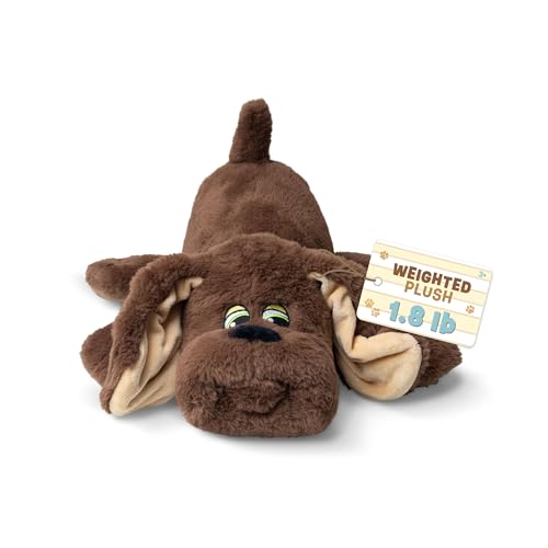 Basic Fun Pound Welpen Weighted Snuggles Plüsch – Dunkelbraun mit Langen Ohren – Weiches gewichtetes Plüsch-Komfortspielzeug mit klassischem Design – Für Alter 3+