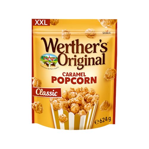 Werther's Original Palomitas Caramel XXL – Bolsa con Cierre Hermético 624 g – Snack Dulce Crujiente con Cobertura de Caramelo de Nata – Sin Gluten y Apto para Veganos – Para Compartir y Cine en Casa