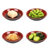 JapanBargain, Set of 4 Dipping Bowls, 3.75' Round Sauce Dishes, Black & Red Melamine Seasoning Bowls for Soy Sauce, Wasabi, Appetizers, Condiments, Small Snack/Side Dish Plates for Home & Restaurant