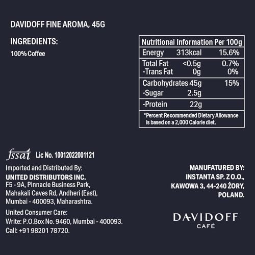 Image of Davidoff Coffee Fine Aroma, 45G | 100% Arabica Beans | 7 /12 Intensity | Granules, Glass Bottle | 45G - Pack Of 12