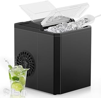 OLIXIS Nugget Ice Maker Machine, 26lbs in 24Hrs, 9 Ice Cubes in 6 Mins,Auto-Cleaning Portable Ice Maker with Basket and Scoop, Countertop Ice Maker for Home/Kitchen/Camping/RV, Bright Black
