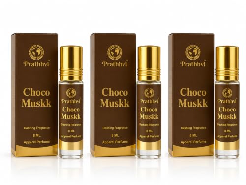 Image of RATHHVI Choco Muskk Attar Roll-On Perfume Oil 8 ml x 3 | Alcohol Free | Long Lasting Rich Fragrance | Men & Women | Pocket Size Travel Friendly Roll On | Daily Wear Fragrance - Pack of 3