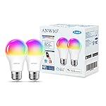 ANWIO 2-Pack Smart Light Bulbs 8.5W (60W Replacement) A19 E26 LED Bulb Work with Alexa, Google Assistant, Smart Life App, Tuya App, Color Changing, No Hub Required - Image 2