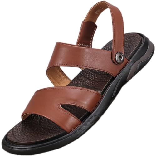 Fashion Breathable Men Sandals Leather Beach Shoes Men Slippers Causal Shoes(White-Patch Five-Pointed star4,41 Code)