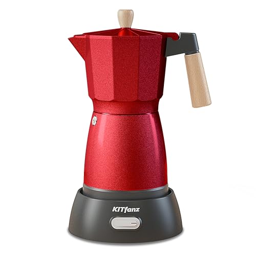 KITfanz Electric Espresso Coffee Maker, Italian Coffee Pot, Electric Moka Pot, Cuban Coffee Maker, Portable Cafeteras Electricas Espresso Makers with Detachable Base 3 or 6 Cup (Red)