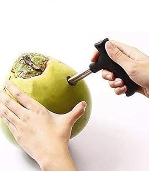 Stainless Steel Young's Water Punch Tap Drill Straw Hole Open Coconut Tool Opener (Silver + Black, Pack of 1)
