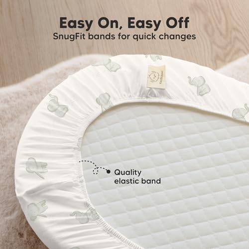 Image of 2-pk Waterproof Bassinet Sheets Girls, Boys, Cotton - 33x17 Universal Bassinet Mattress Pad Protector Cover, Compatible with Graco, Baby Delight, Chicco, Halo Bassinest Swivel Sleeper Fitted (Elly)