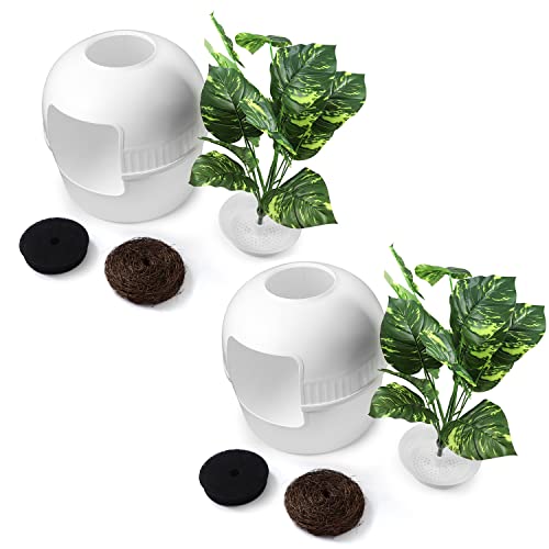 eXuby 2X White Hidden Planter Litter Box for Cats - Seamless Furniture Design - Includes Charcoal Odor Filter, Moss & Leaves - Easy to Clean - Cat\'s Secret Space Your Guests Won\'t Spot! - Thumbnail 7
