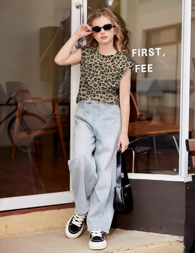Image of Arshiner Girls T Shirts Cap Sleeves Casual Summer Tops Crewneck Tank Loose Fit Fashion Blouse Tee