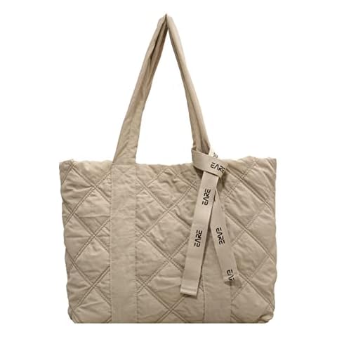 Women Quilted Purse Lattice Clutch Tote Handbags Lightweight Ribbon Checkered Nylon Large Capacity Shoulder Bag Casual Solid Color Shopping Bags Female Cover