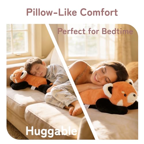 Image of Niuniu Daddy Weighted Stuffed Animal, Gift Box Set, Red Panda, 3.3lbs 20in | Gift for kids and adults, machine washable, 5-piece boxed bundle, heavy sensory lap pad, lying body pillow
