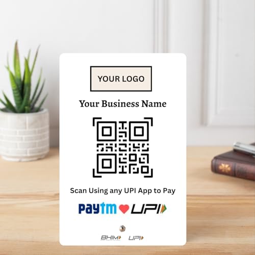 Image of UPI Payment Standee | Custom Acrylic Stand with QR Code, Logo & Business Name | Compatible with All Major UPI App | Design 1