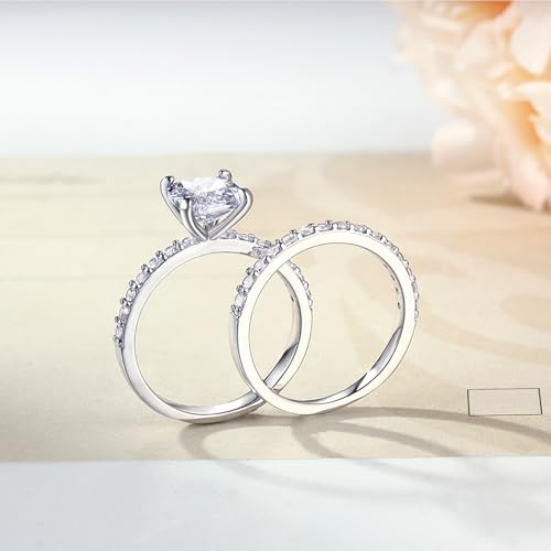 2 CT Radiant Cut Engagement Rings for Women Fake Wedding Ring Band Promise Rings for Her, Cubic Zicornia Ring 2 PCS, Size 4-113