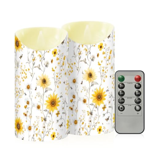 Velas sin llama ideales para centros de mesa de boda con diseño de girasol 2