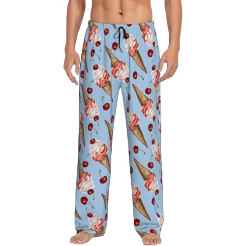 Ice Cream and Cherries Pattern Men's Pajama Pants Sleepwear Bottom Long Sleeve Sleep & Lounge Pants With Pocket