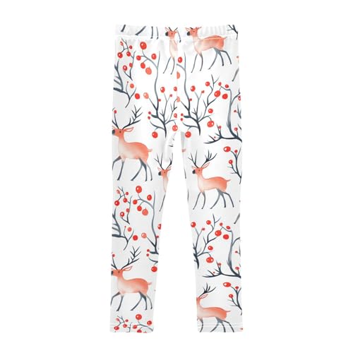 Christmas Pattern with Reindeer Kids Baby Girls Leggings Stretchy High Waisted Athleisure Pants Running2