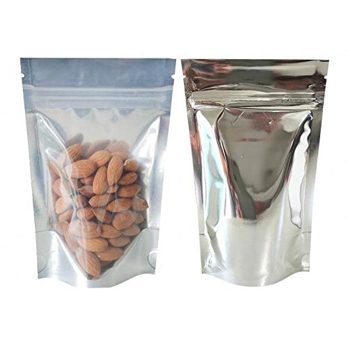 Nimida Stand up/Zipper Pouch with one Side Clear | Colour-Silver | Size 5” x 8” with Tear Notch Capacity Approx. 250 GMS | Pack of 50 (B07T8L3RVT) Amazon Price History, Amazon Price Tracker