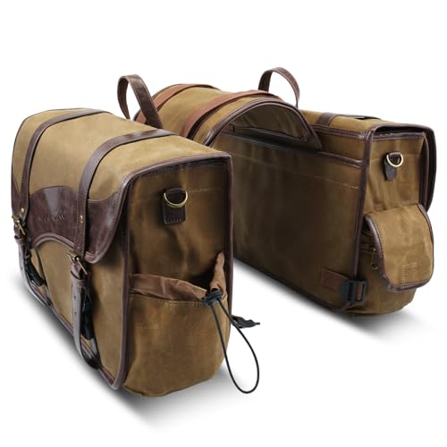NICECNC Motorcycle Saddle Bags, Vintage Oil Waxed Canvas,