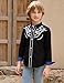 EDFTM Western Embroidered Cowboy Shirts for Boy, Casual Button Down Long Sleeve Shirt Floral Design Retro Shirt Black White 9-10 Years
