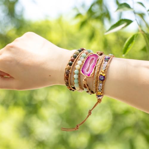 Image of YGLINE Natural Stone Beaded Healing Wax String 5 Wraps Bracelets