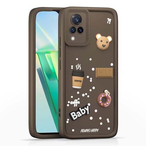 Image of Bintage Ball Bear| Donut| Milk Cake| Baby| Coffee Rubber Case Full Body & Camera Protection Back Cover Compatible for Vivo V21 4G / V21 5G - Brown