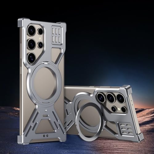 Coque Samsung S25 Ultra métal sans cadre magnétique avec béquille arrière grise