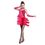  Xinvivion Latein Tanz Kleid für Damen - Walzer Ballsaal Tanzen Praxis Kostüm Paillette Quaste Tanzbekleidung