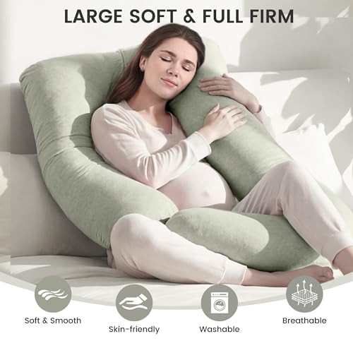 Image of Jcickt Pregnancy Pillow for Sleeping,59 inch Maternity Pillow with Removable Washable Cover,J-Shaped Cooling Full Body Pregnant Pillow -Support for Backs,Legs, Belly, HIPS, Improve Sleep -Pea Green