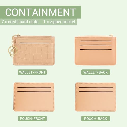 Slim Credit Card Holder with Custom Personalized Initials Name Monogram Small Front Pocket Wallet Keychain Zipper Coin Purse Crocodile Mini Leather Case, Gift for Christmas Thanks Giving, Green4