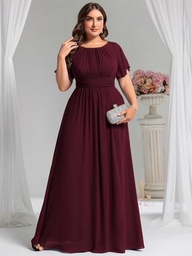 Image of Ever-Pretty Plus Elegant Formal Dresses for Curvy Women Round Neck Short Sleeves Chiffon Bridesmaid Mother of The Bride Dress
