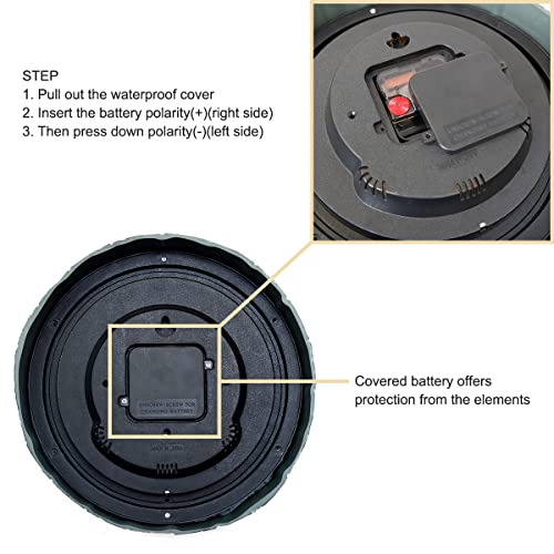 Umexus Indoor Outdoor Clock And Thermometer, 10 Inch Waterproof Wall Clocks, Retro Silent Non-Ticking Battery Operated Weatherproof Clock For Patio, Pool, Lanai, Fence, Porch, Garden, Bathroom #TOP4