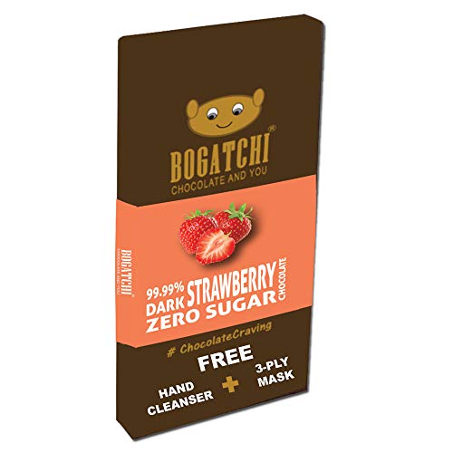 Image of BOGATCHI Chocolate 99% Dark| Strawberry | Real Cocoa Intense Dark Chocolate, 80 gm