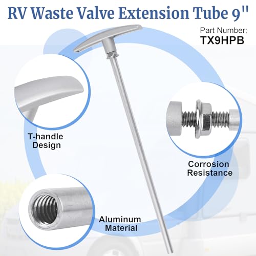 Image of RV Waste Valve Extension Tube 9 Inch TX9HPB RV Waste Valve Handle Replacement - Valve Aluminum Tube Extension Rod Facilitates Waste Management Compatible with RV Sewer Hose Kit - 2 Pcs