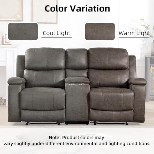 Image of CANMOV Manual Reclining Loveseat Sofa with Console,Faux Leather Double Recliner Loveseat Sofa with Hidden Storage and Cup Holders,Manual Recliner Loveseat Couch Set for Living Room,Grey