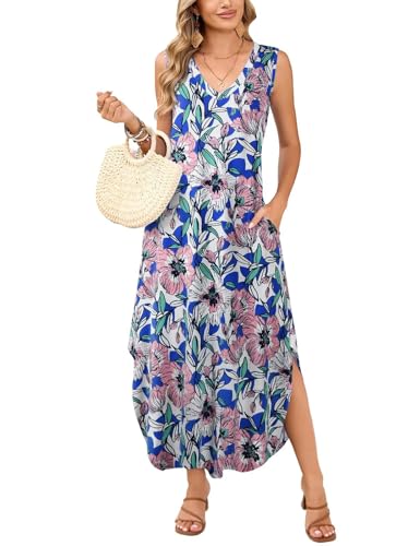Image of JollieLovin Women Plus Size Summer Tank Maxi Dresses Sleeveless Causal V Neck Beach Long Dresses Swim Cover up (L-5X)