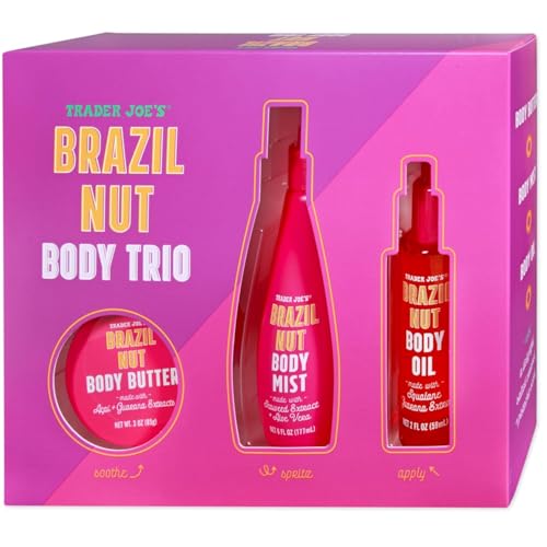 Trader Joe's Brazil Nut Body Trio Gift Set, Body Butter with Acai & Guarana, Body Mist with Seaweed Extract & Aloe Vera, Body Oil with Squalane, 3 Piece