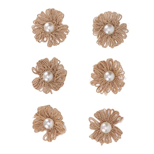 Diy Flores de Perlas de Arpillera, Forma Linda Vintage, Flores Rústicas Hechas a Mano para Bodas Decoración del Hogar Navideña, 6 Piezas de Cáñamo Flores de Cáñamo, Diámetro
