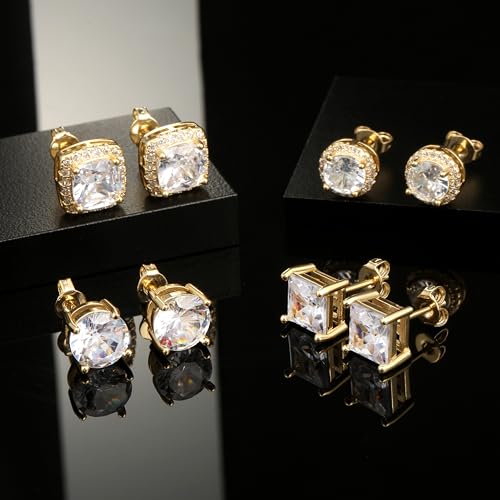 LYLYMIMI Cubic Zirconia Stud Earrings for Women Mens Earrings Hypoallergenic Sterling Silver Post Square CZ Studs Set Silver