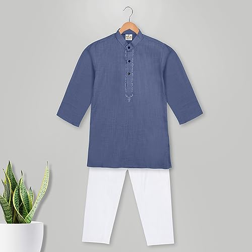 Image of Baby Boys Ethnic Wear Cotton Kurta Pyjama Set with Embroidery