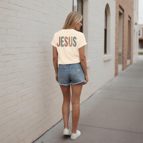 Image of Christian Shirts for Women Jesus Tees Faith Shirts Bible Verse Print Tops | Jesus Shirts for Women,Christian Faith Tee,Vintage Cross Print,Bible Verse,Religious Love Jesus Tops,Religious Scriptures