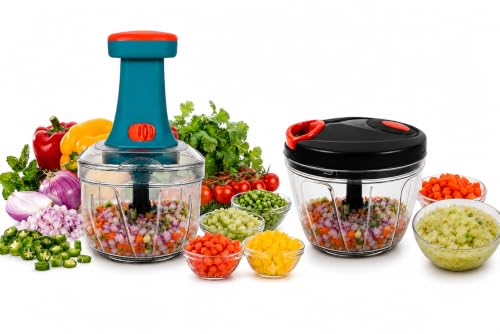 Image of Vegetable Chopper | Manual Food Chopper with Stainless Steel Blades | Onion Cutter, Garlic Cutter, Chilli Cutter (Multicolore, L m)