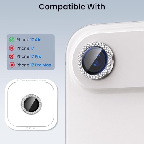 Image of Lensarmor Compatible With Cloud White Diamond iPhone Air Camera Lens Protector - 9H+ Tempered Glass with Diamond Coating, Scratch Resistant, Premium iPhone Air Accessories, Flash-Friendly Lens Cover