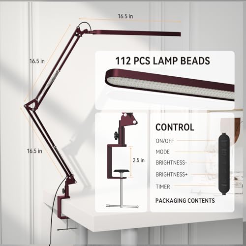 Image of SKYLEO Desk Lamp - LED Desk Light - 5 Color Modes X 11 Brightness Levels - Adjustable Swing Arm - Timmer & Memory Function - 12W Lamp for Desk - Red