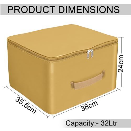 Image of Storite 2 Pack Nylon Wardrobe Bag Underbed Moisture Proof Cloth Storage Organizer, Storage box for Clothes Saree Bags with Zippered Closure & Handle(Mustard 38x35.5x24 cm, Square)