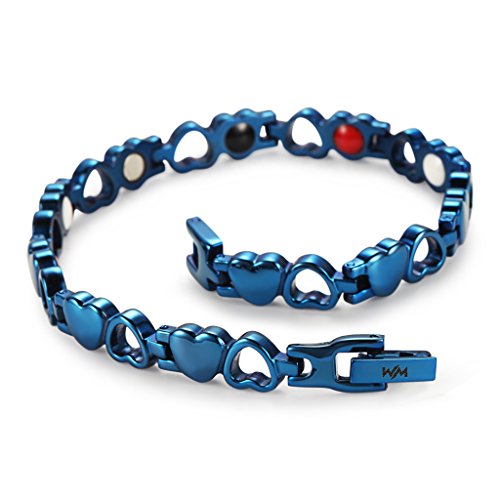 WelMag Womens Fashion Design Natural Magnetic Power Bracelet with Crystal Pain Relief for Arthritis Adjustable (Blue)