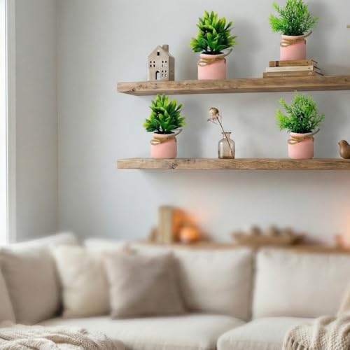 Image of Dekorly Plastic 4pcs Artificial Pot Flowers Small Fake Plants with Pot Mini Potted Plants for House Office Tabletop Decoration (Pink)